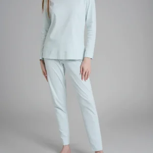 Pigiama con scollo a V in tinta unita in Interlock di cotone - Wan Blue