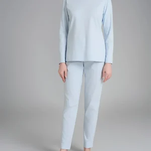 Pigiama con scollo a V in tinta unita in Interlock di cotone - Ancient Water