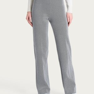 Pantalone ampio con fantasia a spina di pesce in Eco Jacquard - Fant.Nero