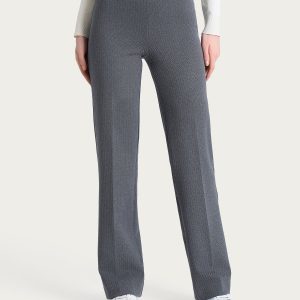 Pantalone ampio con fantasia a spina di pesce in Eco Jacquard - Fant.Ardesia Mel.