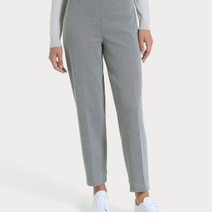 Pantalone a carota con fantasia a spina di pesce in Eco Jacquard - Fant.Nero