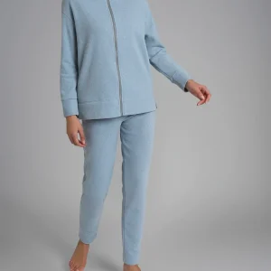 Pigiama con zip in tinta unita in Cotton Eco Pile - Nebbia