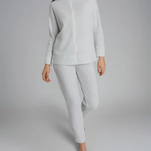 Pigiama con zip in tinta unita in Cotton Eco Pile - Ghiaia Mel.