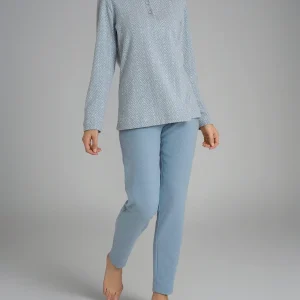 Pigiama serafino con fantasia in Cotton Eco Pile - Fant.Nebbia