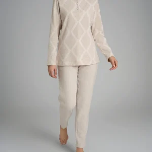 Pigiama serafino con fantasia in Cotton Eco Pile - Fant.Panna