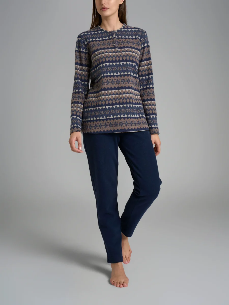 Pigiama serafino con fantasia in Cotton Eco Pile - Fant.Tenebre