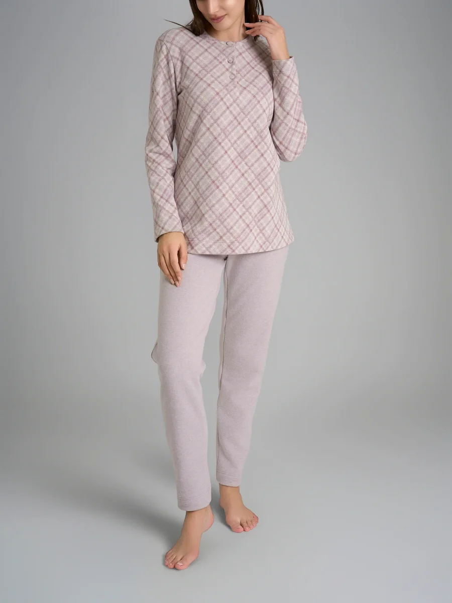 Pigiama serafino con fantasia in Cotton Eco Pile - Fant.Mirtillo