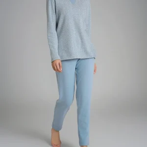 Pigiama con scollo a V e fantasia in Cotton Eco Pile - Fant.Nebbia