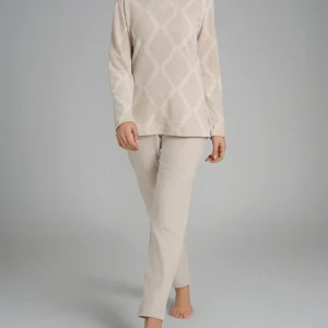 Pigiama con scollo a V e fantasia in Cotton Eco Pile - Fant.Panna