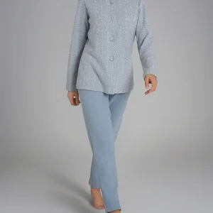 Pigiama aperto con fantasia in Cotton Eco Pile - Fant.Nebbia