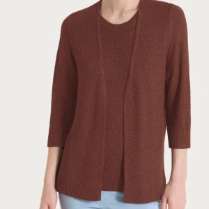 Cardigan aperto in Lurex Rice Stitch - Cappuccino