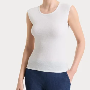 Smanicato in punto piquet di puro cotone - Bianco