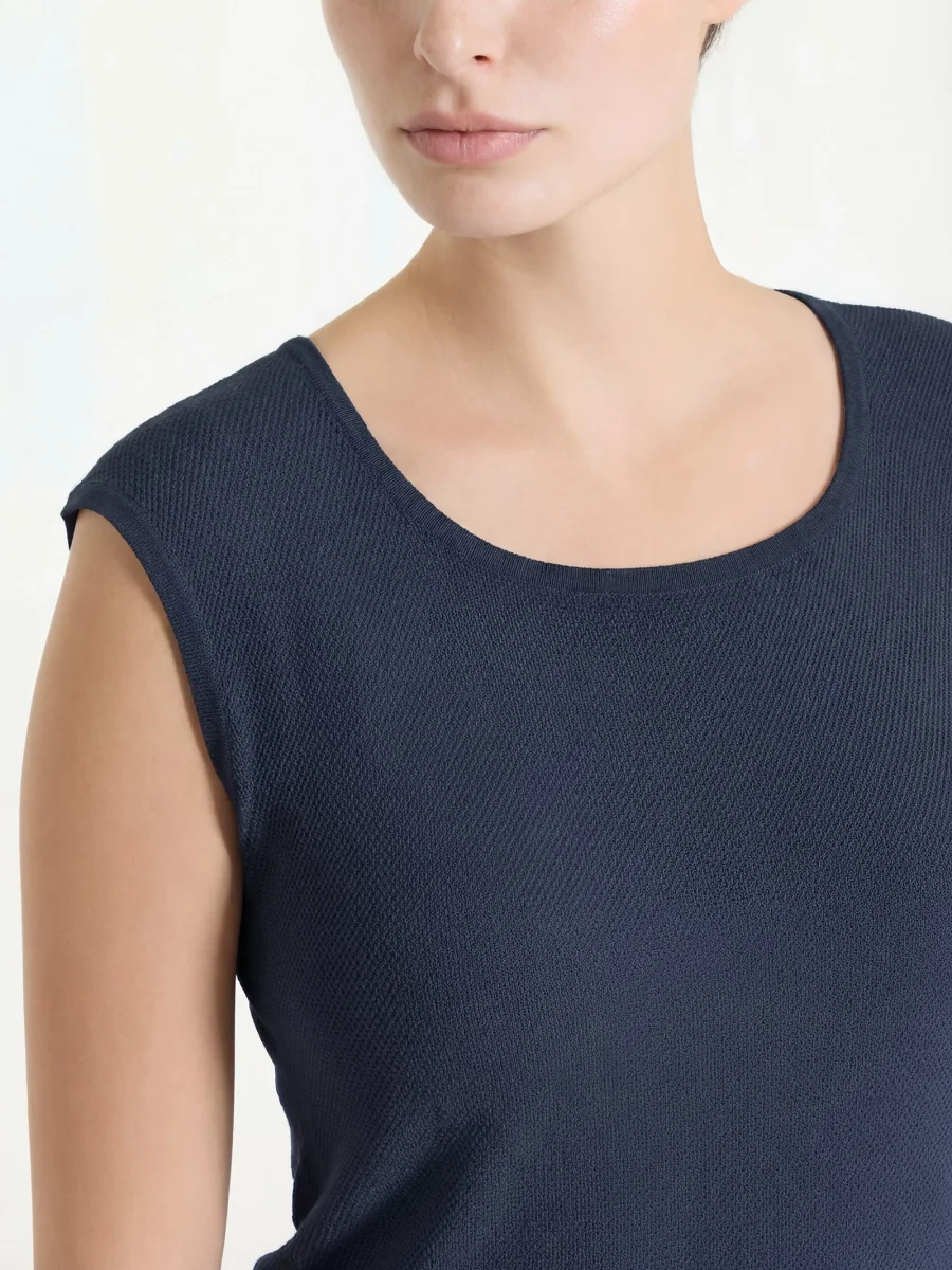 Smanicato in punto piquet di puro cotone - Bleu - immagine 4