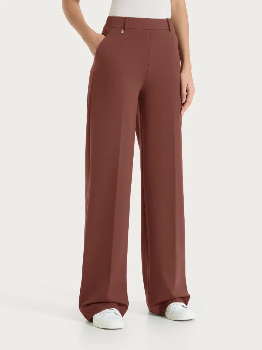 Pantalone a palazzo con tasche in Compact Light - Cappuccino - immagine 2