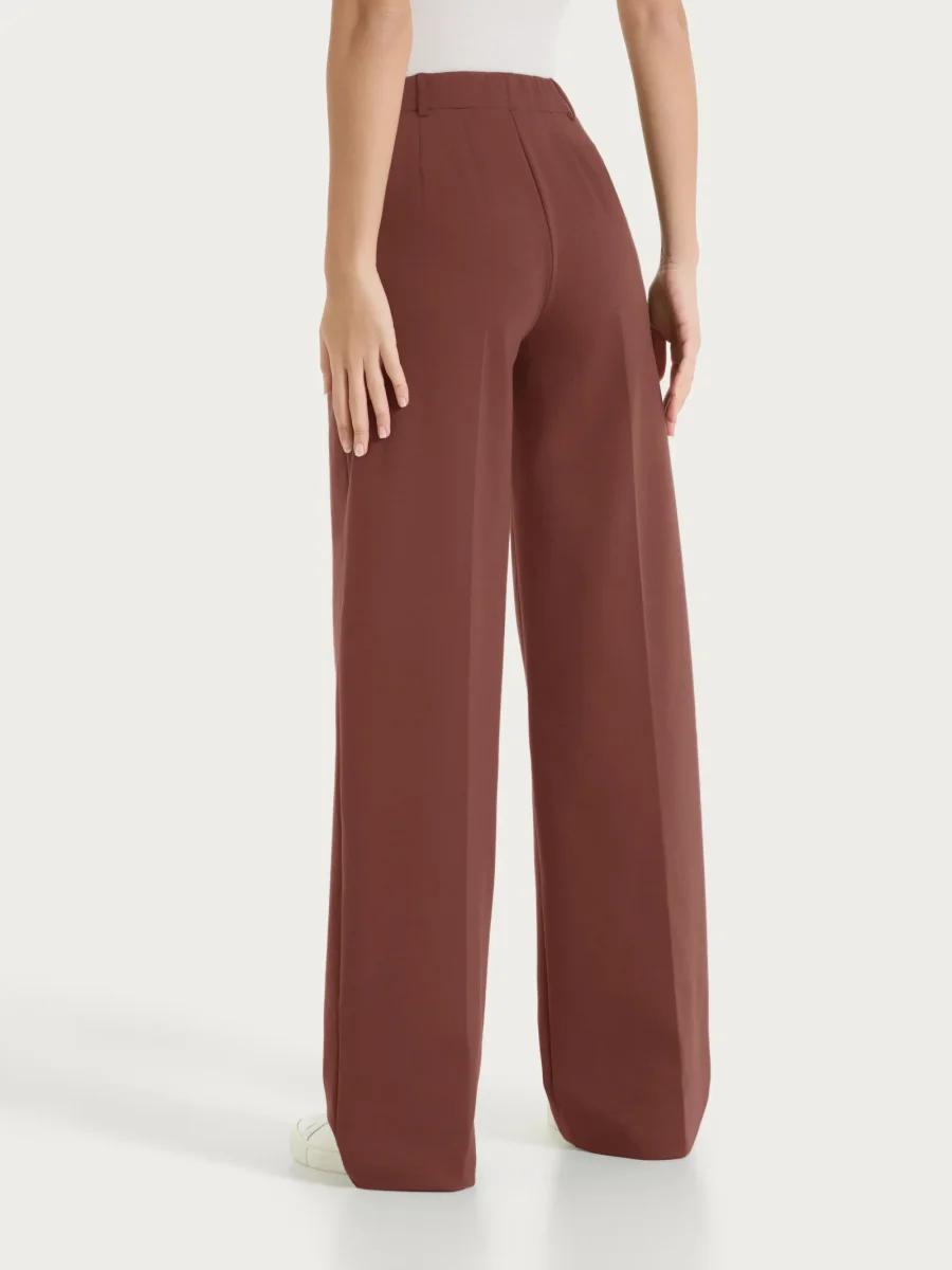 Pantalone a palazzo con tasche in Compact Light - Cappuccino - immagine 3