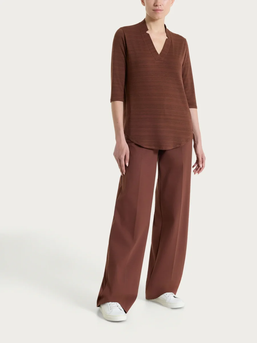 Pantalone a palazzo con tasche in Compact Light - Cappuccino - immagine 5