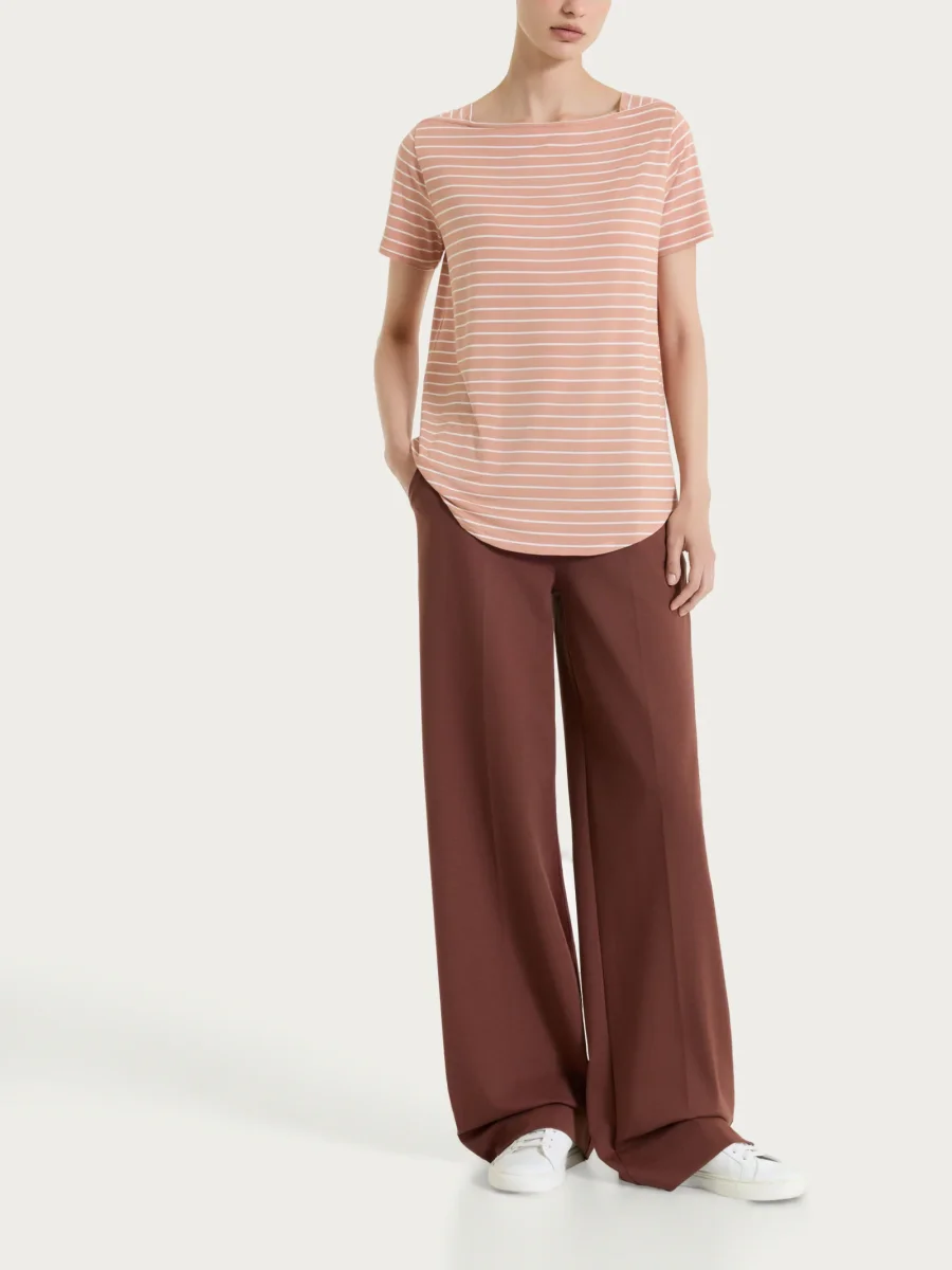 Pantalone a palazzo con tasche in Compact Light - Cappuccino - immagine 6