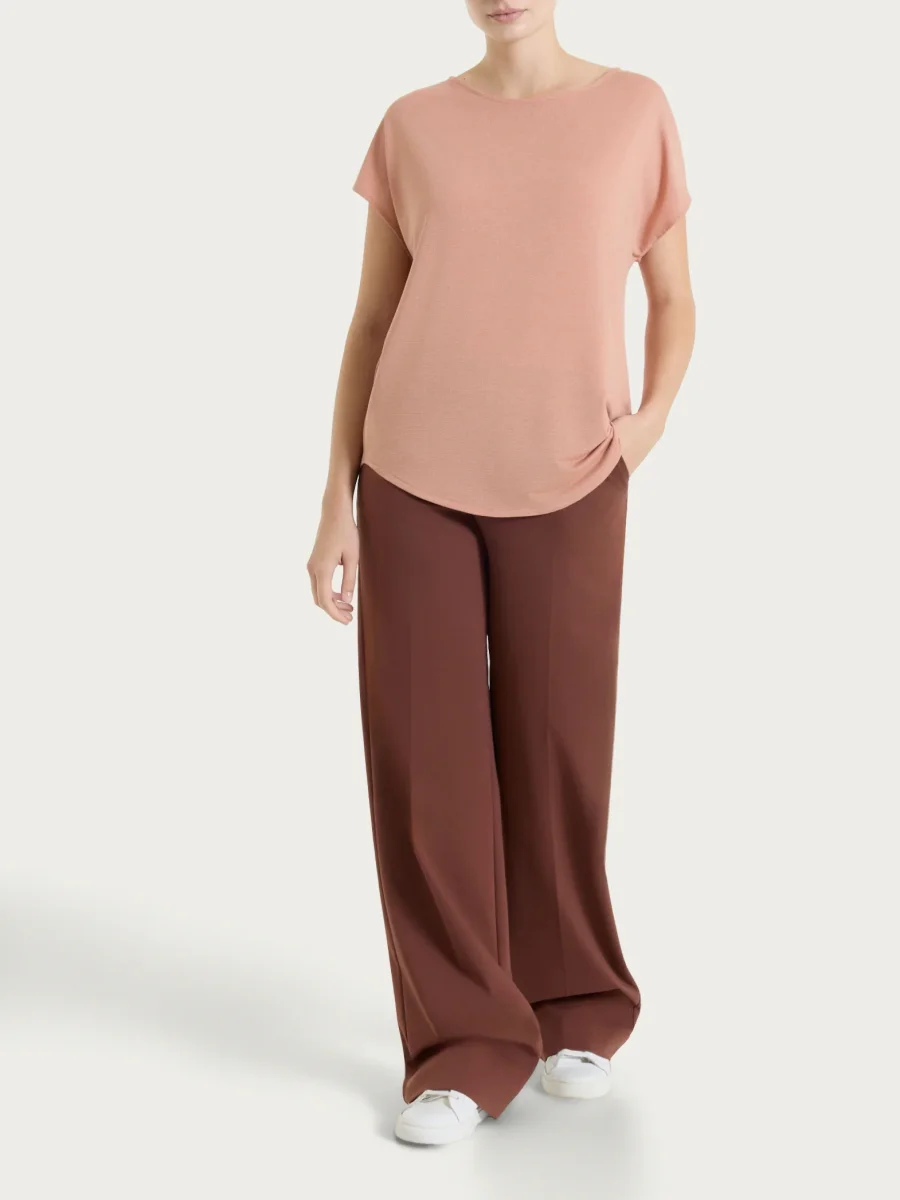 Pantalone a palazzo con tasche in Compact Light - Cappuccino - immagine 7