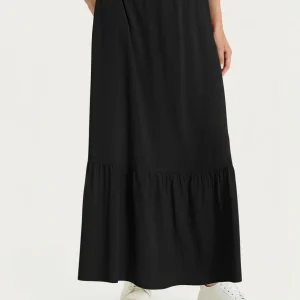 Gonna lunga a balze in Voile Stretch - Nero