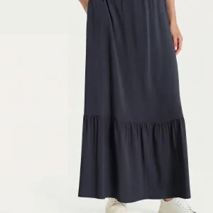 Gonna lunga a balze in Voile Stretch - Bleu