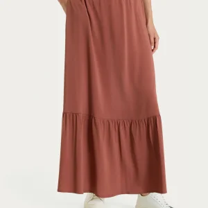 Gonna lunga a balze in Voile Stretch - Mahogany