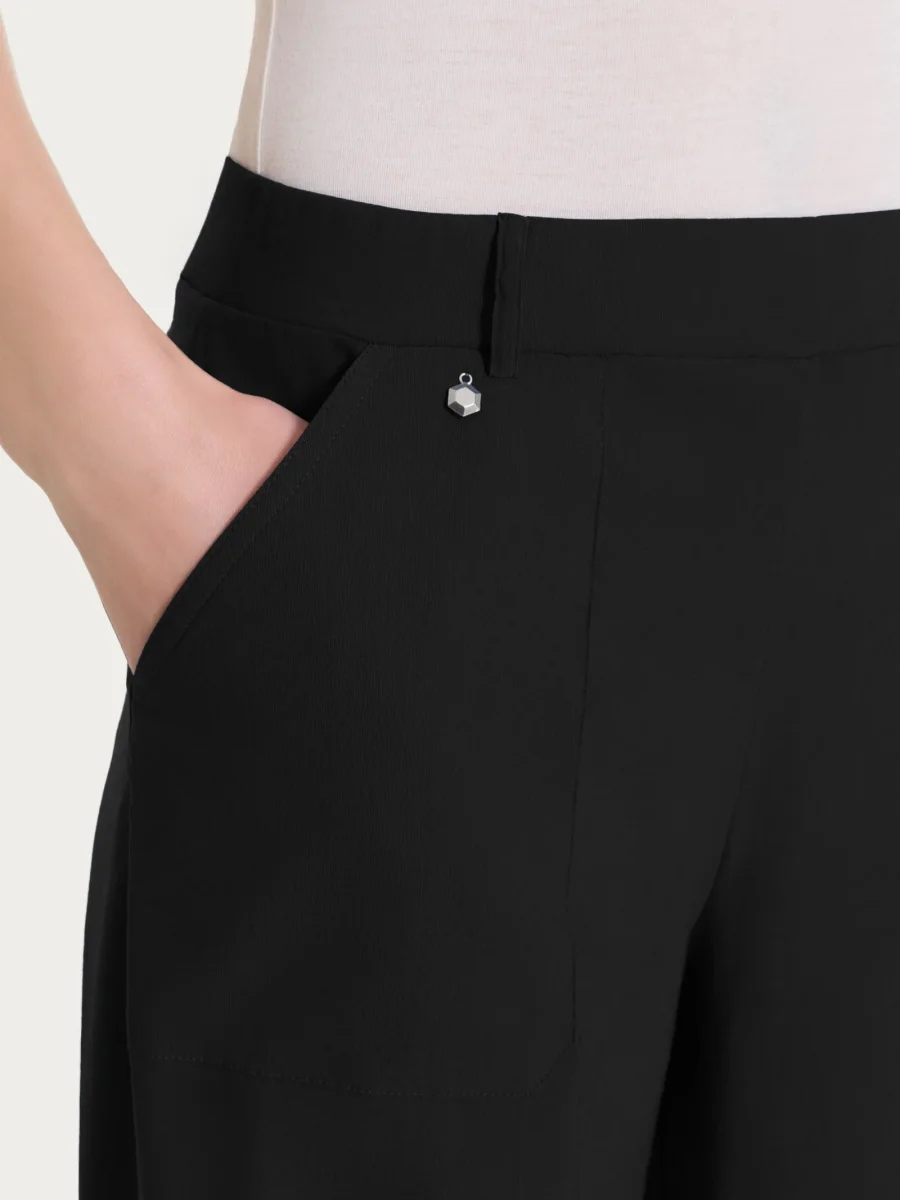 Pantalone a palazzo con tasche in Linen Super Fresh - Nero - immagine 4