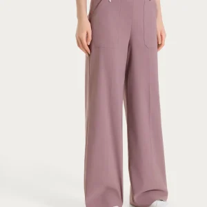 Pantalone a palazzo con tasche in Linen Super Fresh - Twilight Mauve