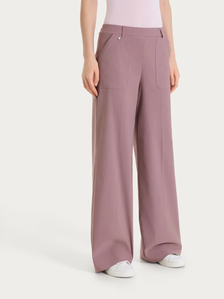 Pantalone a palazzo con tasche in Linen Super Fresh - Twilight Mauve - immagine 2