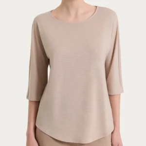 Maglietta con manica 3/4 kimono in Summer Light - Fant. Almond Peach righe 1/1