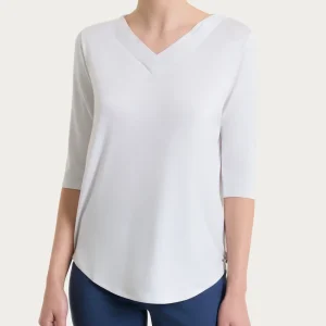 Maglietta con scollo a V incrociato e manica 3/4 in Viscosa Summer - Bianco