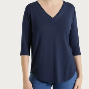 Maglietta con scollo a V incrociato e manica 3/4 in Viscosa Summer - Bleu