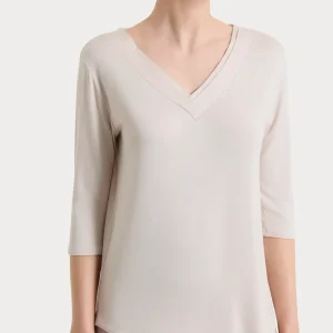 Maglietta con scollo a V incrociato e manica 3/4 in Viscosa Summer - Champignon