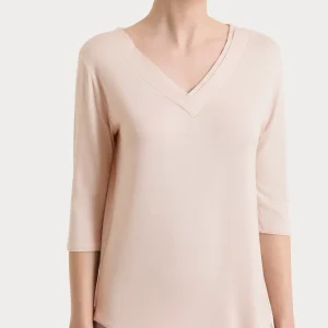 Maglietta con scollo a V incrociato e manica 3/4 in Viscosa Summer - Cameo Rose