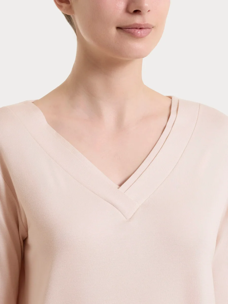 Maglietta con scollo a V incrociato e manica 3/4 in Viscosa Summer - Cameo Rose - immagine 5