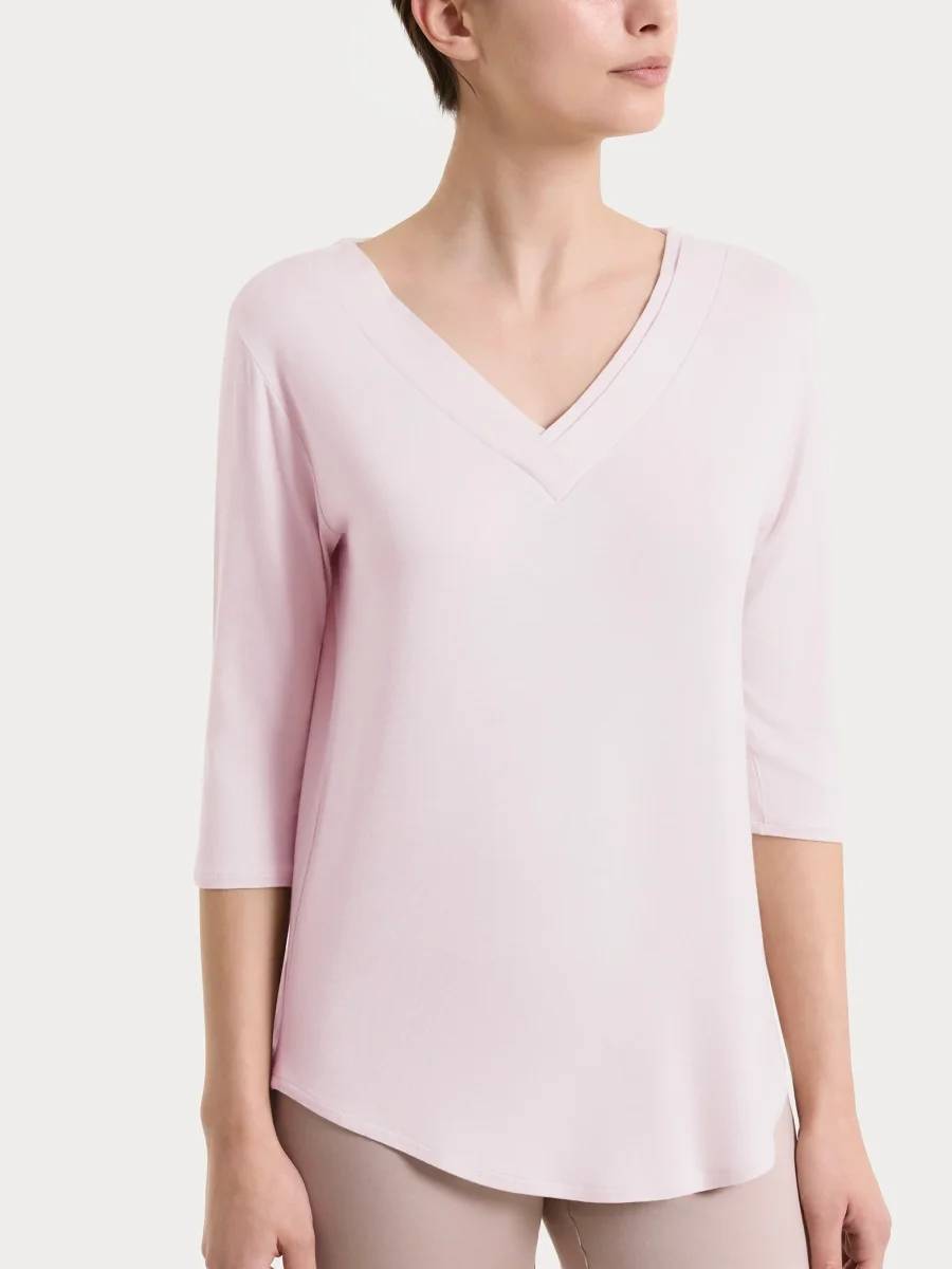 Maglietta con scollo a V incrociato e manica 3/4 in Viscosa Summer - Pale Lilac