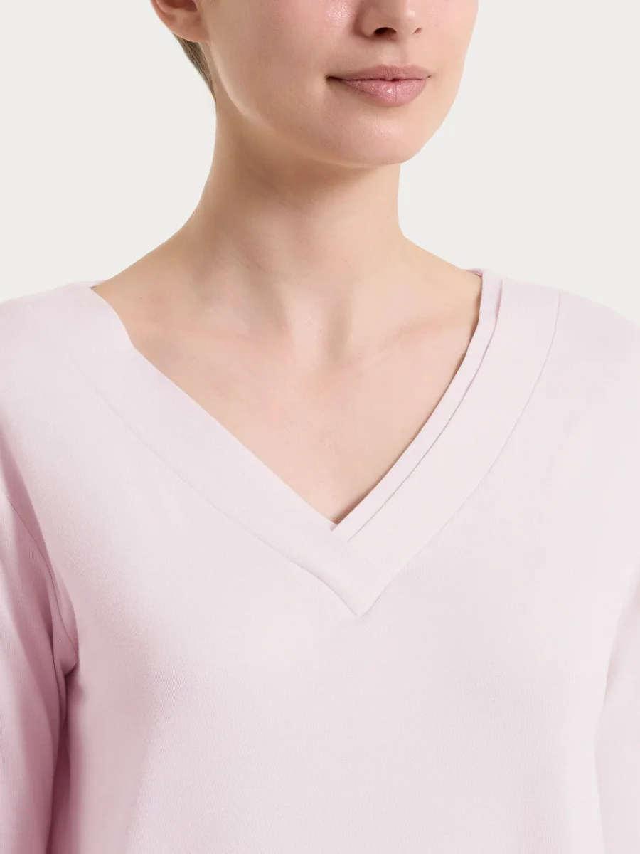 Maglietta con scollo a V incrociato e manica 3/4 in Viscosa Summer - Pale Lilac - immagine 5
