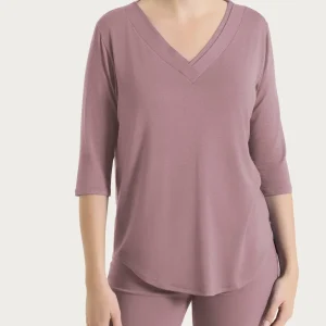 Maglietta con scollo a V incrociato e manica 3/4 in Viscosa Summer - Twilight Mauve