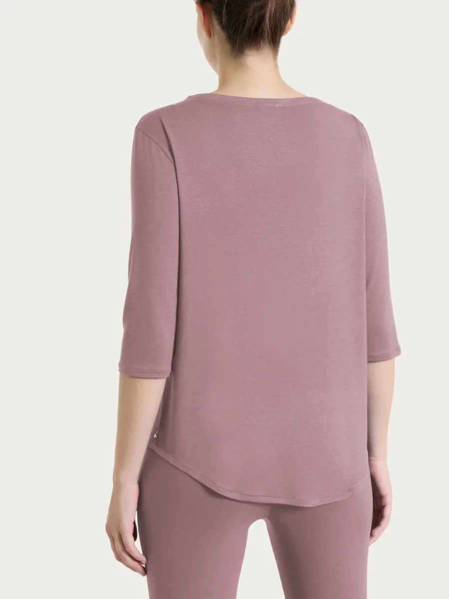 Maglietta con scollo a V incrociato e manica 3/4 in Viscosa Summer - Twilight Mauve - immagine 3