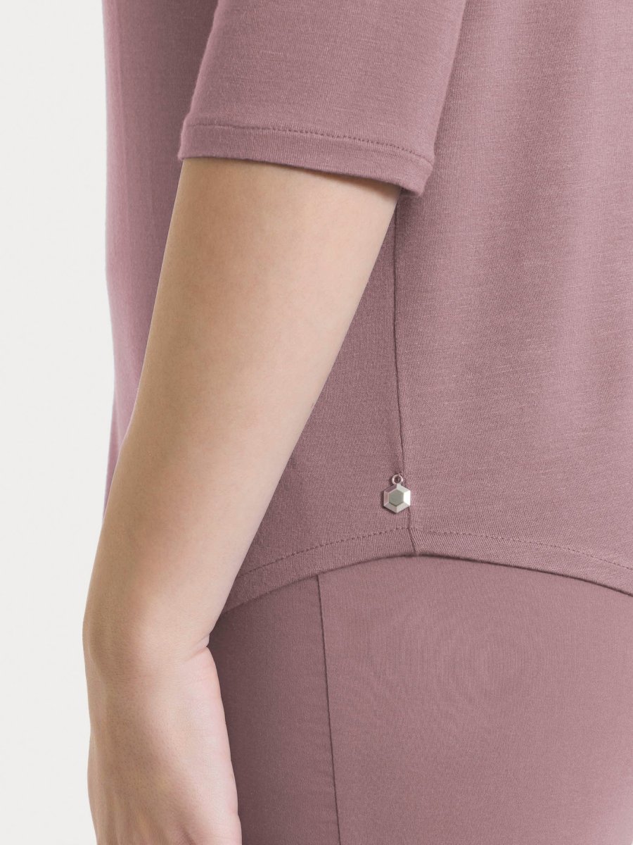 Maglietta con scollo a V incrociato e manica 3/4 in Viscosa Summer - Twilight Mauve - immagine 4