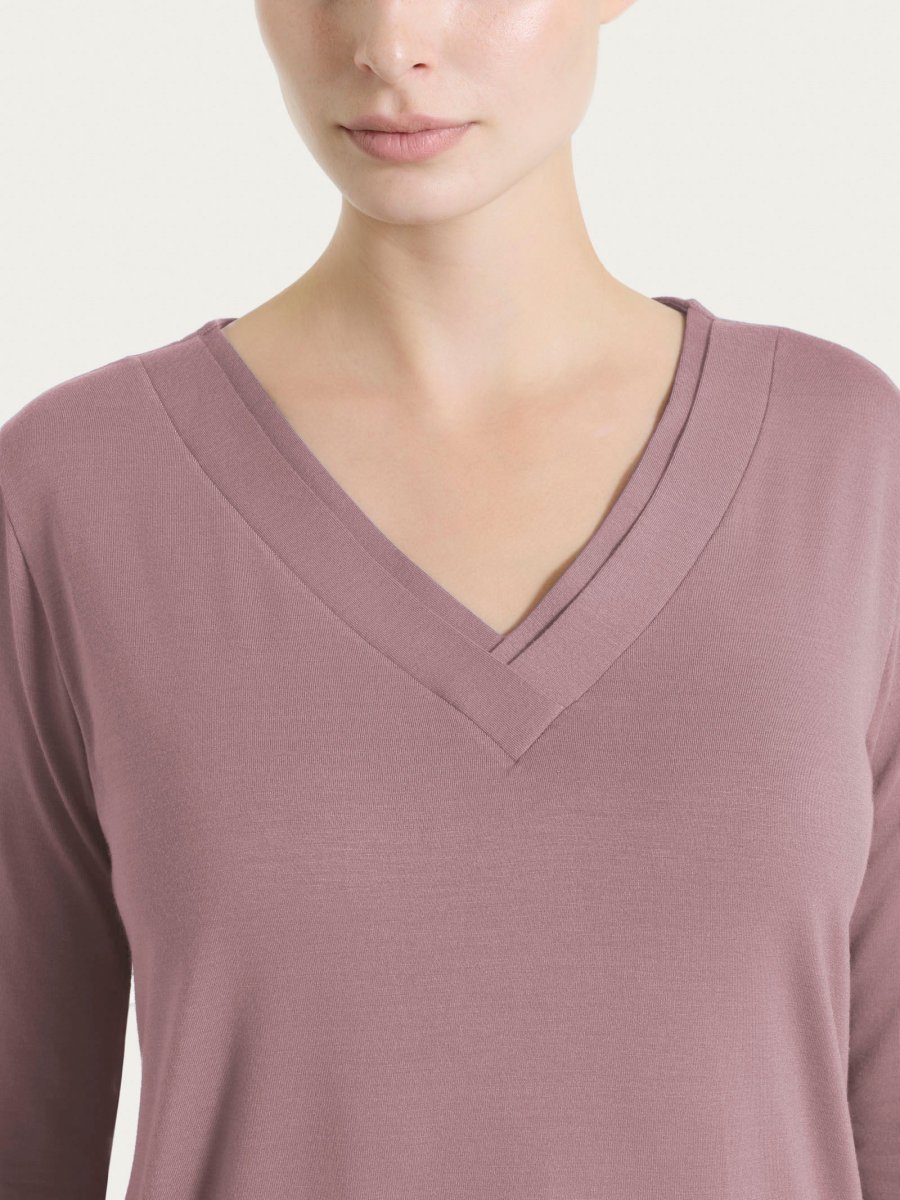 Maglietta con scollo a V incrociato e manica 3/4 in Viscosa Summer - Twilight Mauve - immagine 5