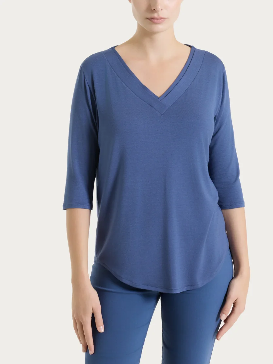 Maglietta con scollo a V incrociato e manica 3/4 in Viscosa Summer - Oceana - immagine 2