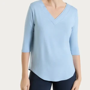Maglietta con scollo a V incrociato e manica 3/4 in Viscosa Summer - Dusty Blue