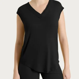 Maglietta con scollo a V incrociato in Viscosa Summer - Nero