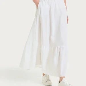 Gonna lunga a balze in Popline di Cotone - Bianco