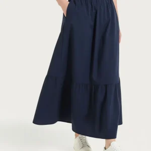 Gonna lunga a balze in Popline di Cotone - Bleu