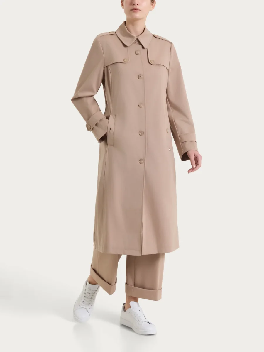 Trench lungo in Compact Light - Warm Taupe - immagine 2