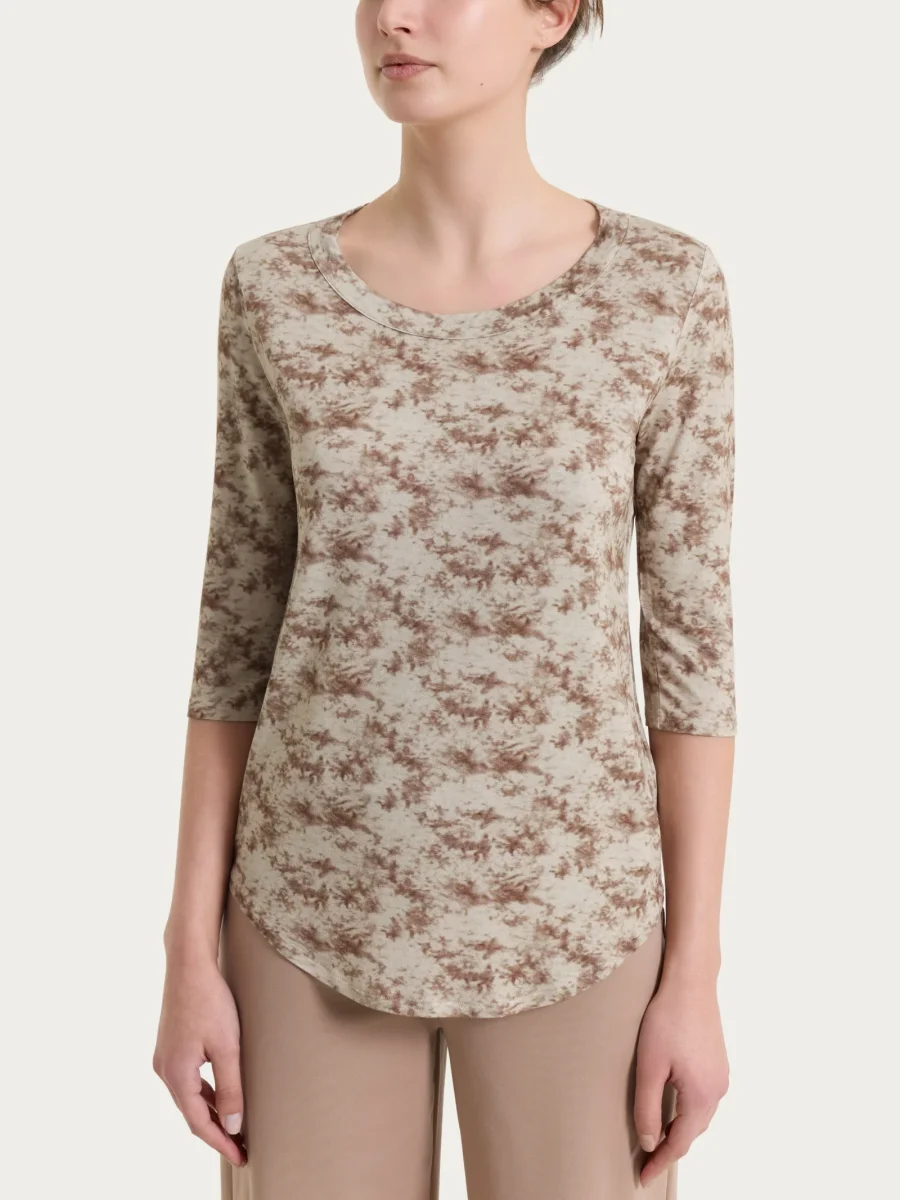 Maglietta girocollo con fantasia sfumata in jersey di viscosa crêpe - Fant. Dark Olive