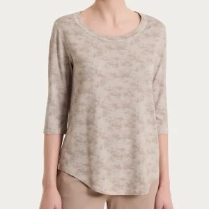 Maglietta girocollo con fantasia sfumata in jersey di viscosa crêpe - Fant. Plaza Taupe