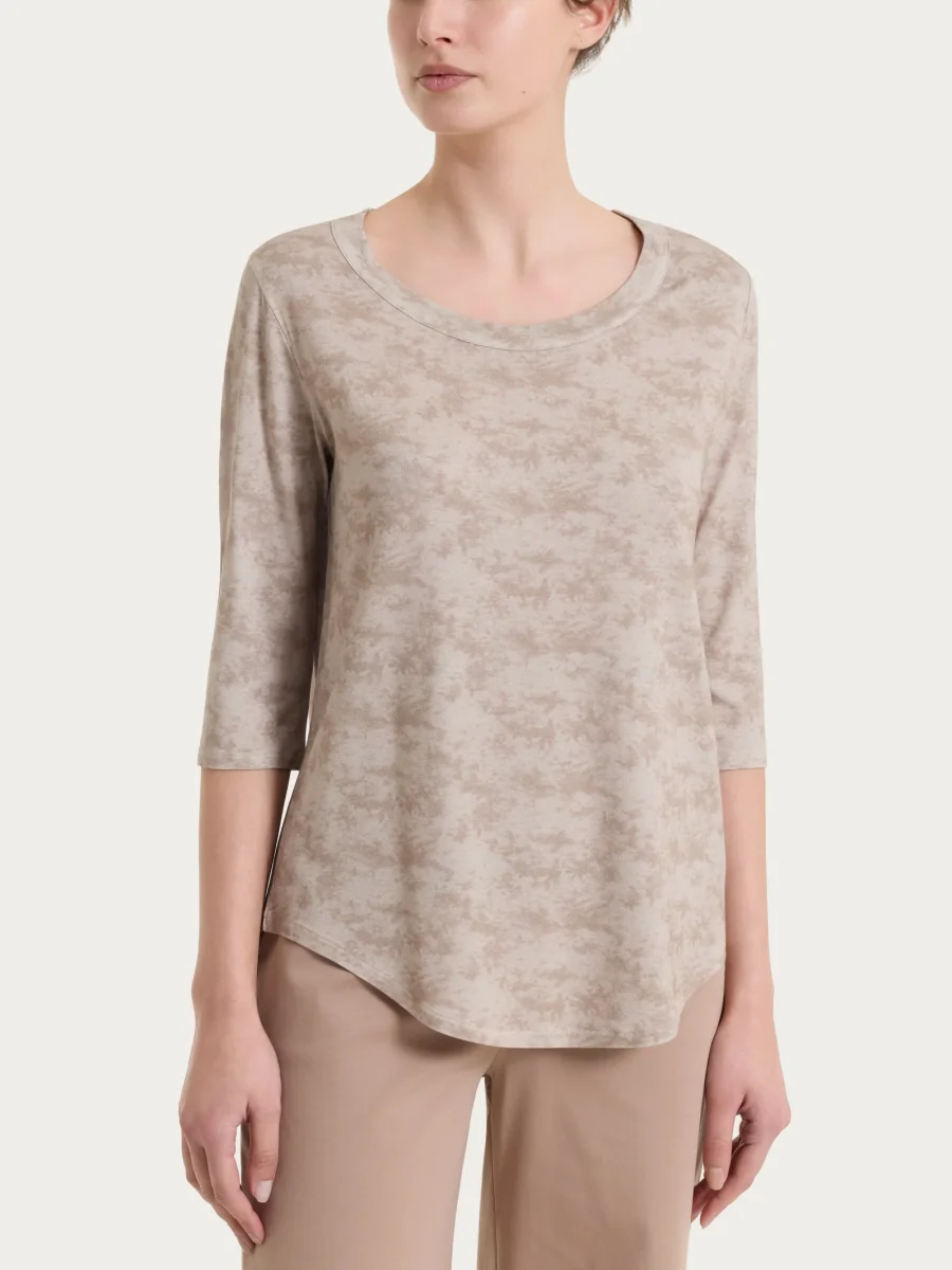 Maglietta girocollo con fantasia sfumata in jersey di viscosa crêpe - Fant. Plaza Taupe