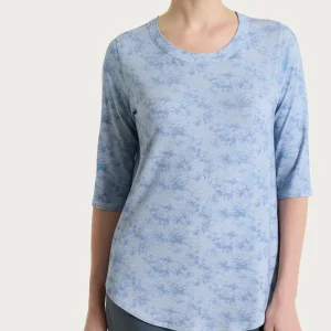 Maglietta girocollo con fantasia sfumata in jersey di viscosa crêpe - Fant. Dusty Blue